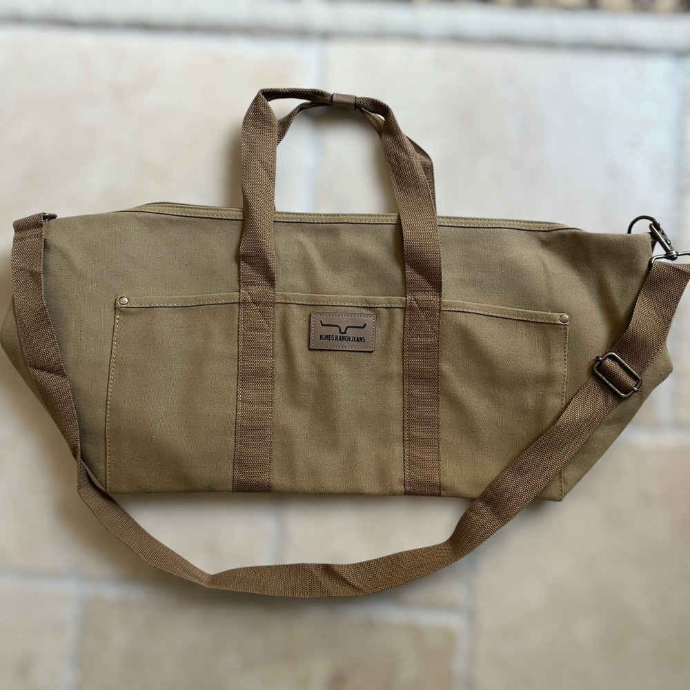 Kimes Ranch Jeans Denim Canvas Duffle Bag 27x9x12 Inch Weekender Travel Strap